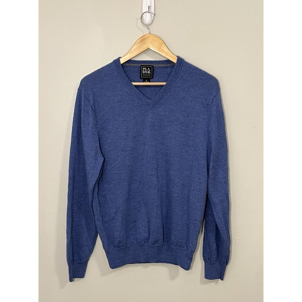 Jos. A. Bank Traveler Collection Blue 100% Merino‎ Wool V-Neck Sweater Sz XL
